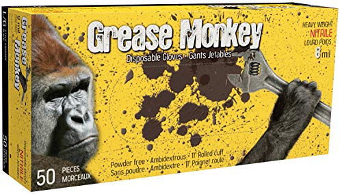 Grease Monkey Standard-Duty 8-mil Puncture-Resistant Nitrile Gloves, Powder-Free, Assorted Sizes, 50-pk (5555PF)