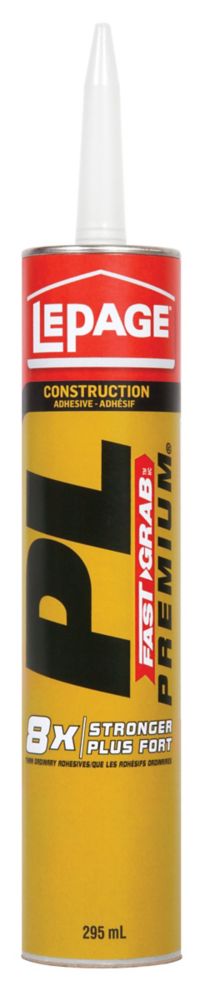 LePage PL Fast Grab Premium Polyurethane Construction Adhesive Glue, Grey, 295-mL