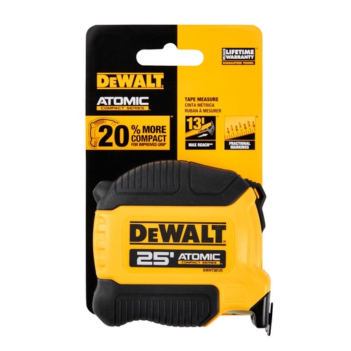 [DWHT38125] DeWalt ATOMIC 25 Ft. L X 1.125 in. W Compact Tape Measure 1 Pk