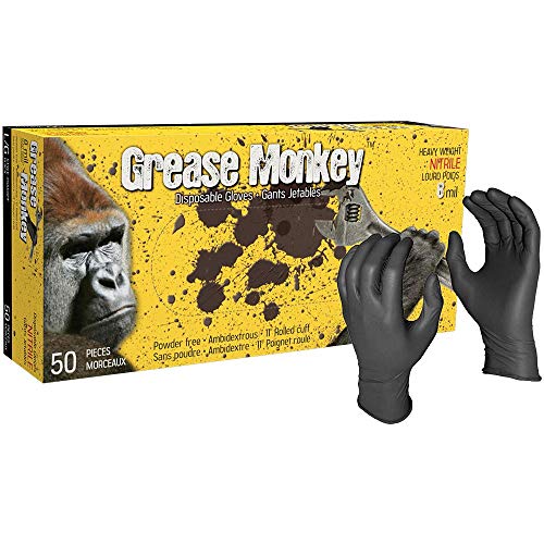 [5555PF-L] Grease Monkey 8 Mil Disposable Gloves - Black - Large - 50 Pack